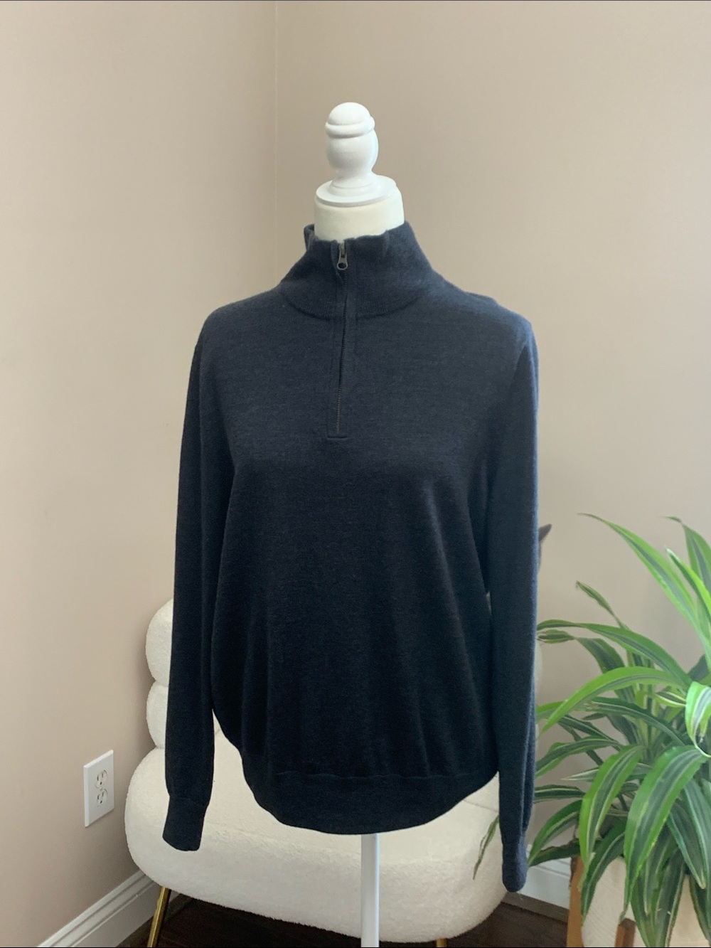 J. Crew Men's Black Half-Zip Turtleneck Sweater merino wool